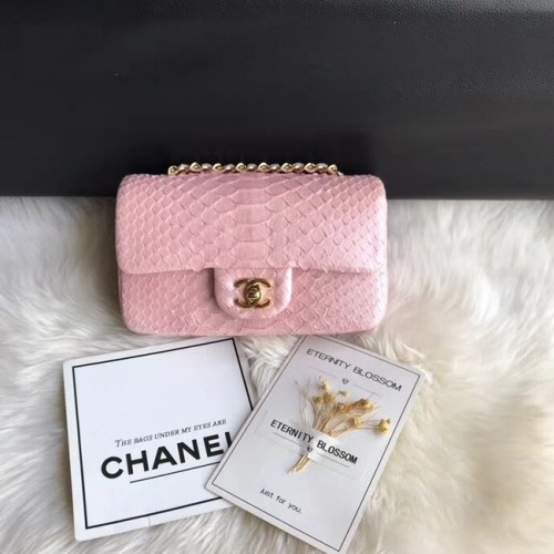 Chanel mini flap bag python goudkleurig metaal d69900 roze