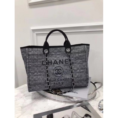 Chanel originele canvas lederen boodschappentas 92298 zwart