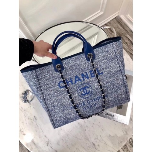 Chanel Original Canvas Leather Tote Boodschappentas 92298 Blauw