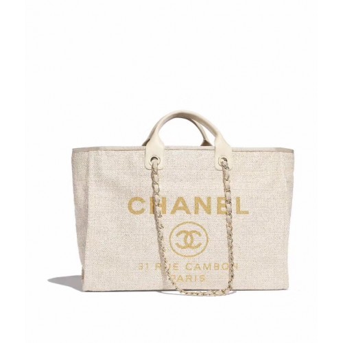 Chanel originele canvas lederen boodschappentas 92298 gebroken wit
