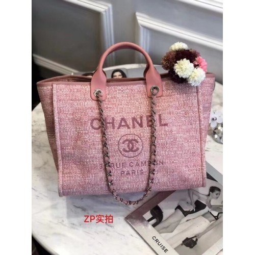 Chanel originele canvas lederen draagtas 92298 roze