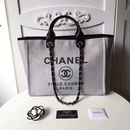 Chanel Original Canvas Leather Tote Shopping Bag 92298 grijs