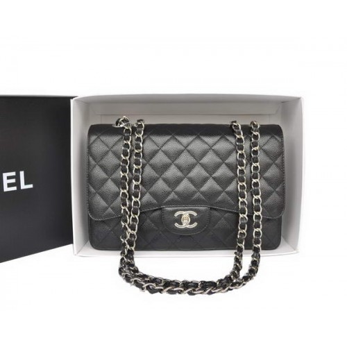 Fashion Chanel Original Caviar Leather Classic Flap Bag A28600 Zwart Zilver