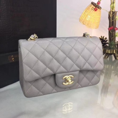 Chanel Original Caviar Leather Flap cross-body bag CF1116 Zilvergrijs Gouden ketting