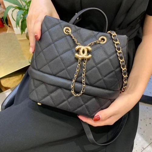 Chanel Original Caviar Leather Sac Hobo Bag AS0894 zwart