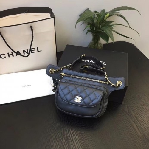 Chanel Original Leren Heuptas Zwart SA0814 Goud