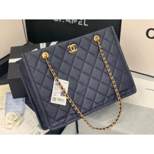 Chanel Originele Leren Boodschappentas AS2360 Marineblauw