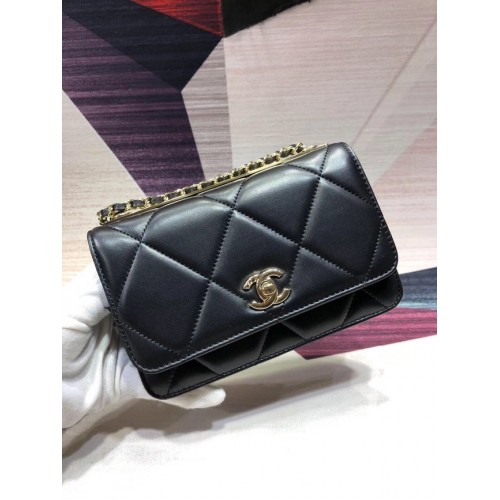 Chanel Original Leren Schoudertas Zwart A80982 Goud