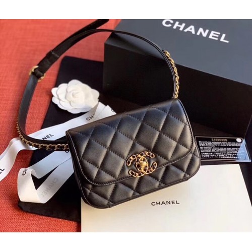 Chanel Original Sheepskin Leather Belt Bag Zwart 33866 Goud