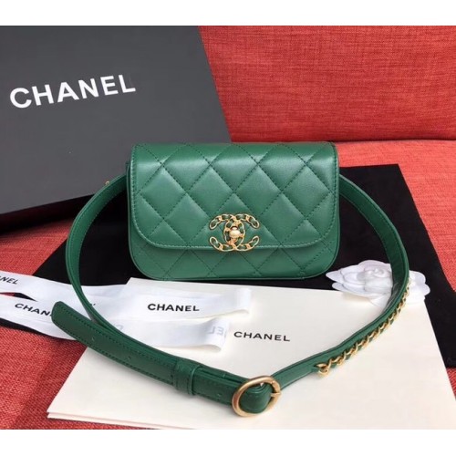 Chanel Original Sheepskin Leather Belt Bag Groen 33866 Goud
