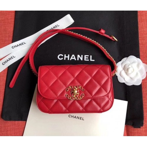 Chanel Original Sheepskin Leather Belt Bag Rood 33866 Goud