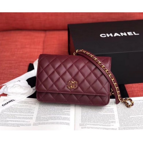 Chanel Original Sheepskin Leather Belt Bag Wijn 33866 Goud