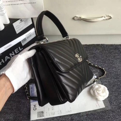 Chanel Original Sheepskin Leather Tote Bag V92236 zwart zilveren gesp