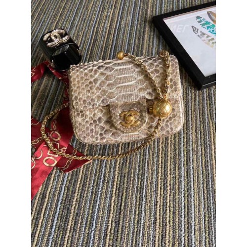 Chanel Original Small Snake skin flap bag AS1115 abrikoos
