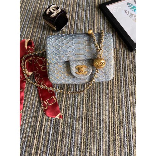 Chanel Original Small Snake skin flap bag AS1115 grijs