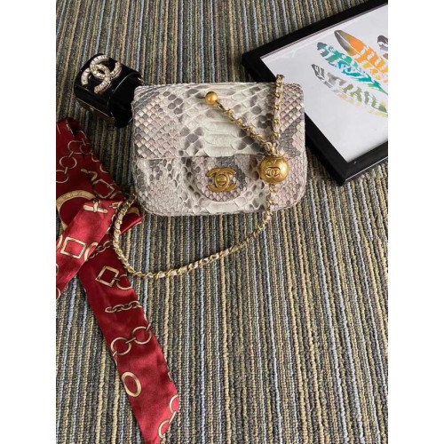 Chanel Original Small Snake skin flap bag AS1115 lichtgrijs