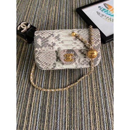 Chanel Original Small Snake skin flap bag AS1116 lichtgrijs