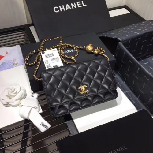 Chanel Original Kleine klassieke flaptas van schapenvacht AS33814 zwart