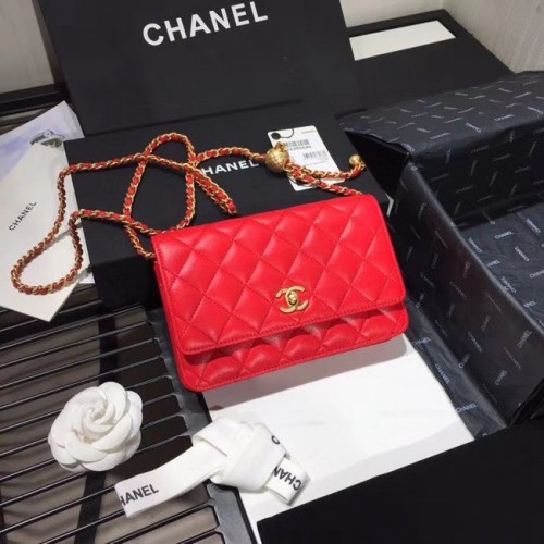 Chanel Original Kleine klassieke flaptas van schapenvacht AS33814 rood