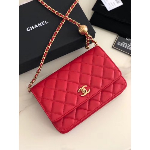 Chanel Original Kleine klassieke flaptas van schapenvacht AS33814 rood