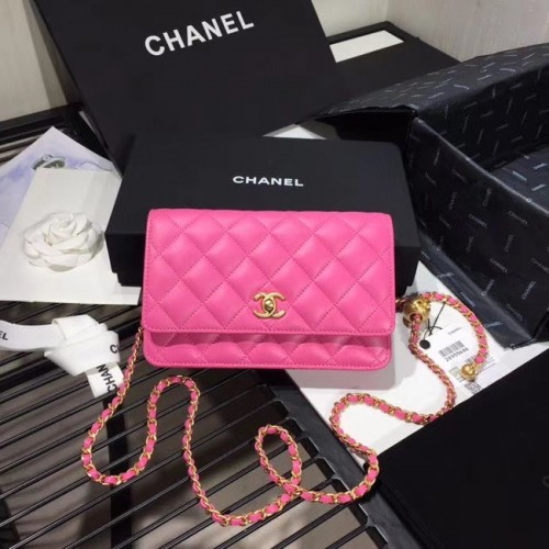 Chanel Original Kleine klassieke flaptas van schapenvacht AS33814 roze