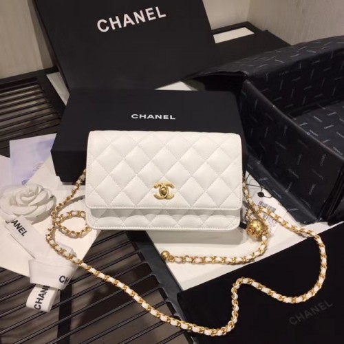 Chanel Original Kleine klassieke flaptas van schapenvacht AS33814 wit