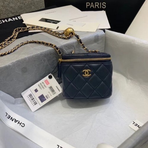 Chanel Original Small classic chain box handtas AP1447 donkerblauw