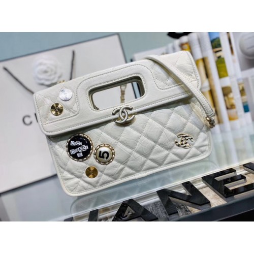 Chanel Original Zacht Leren Tas Goudkleurig Metaal AS1430 wit