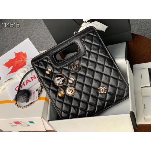 Chanel Original Zacht Leren Tas Goudkleurig Metaal AS1431 zwart