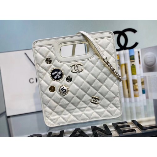 Chanel Original Zacht Leren Tas Goudkleurig Metaal AS1431 wit