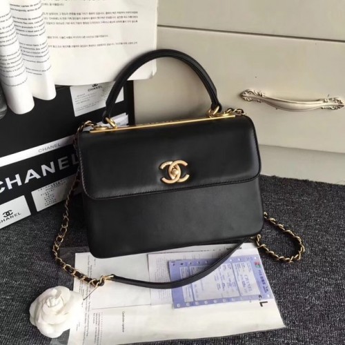 Chanel Original kleine kleptas met handvat bovenaan A92236 zwart