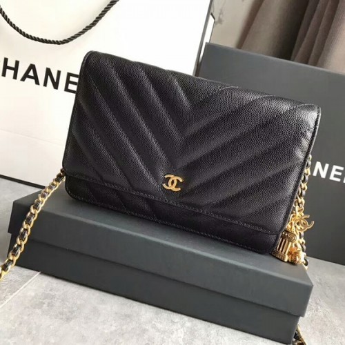 Chanel Uil Hanger Flap Schoudertas Kalfsleer A33814 Zwart