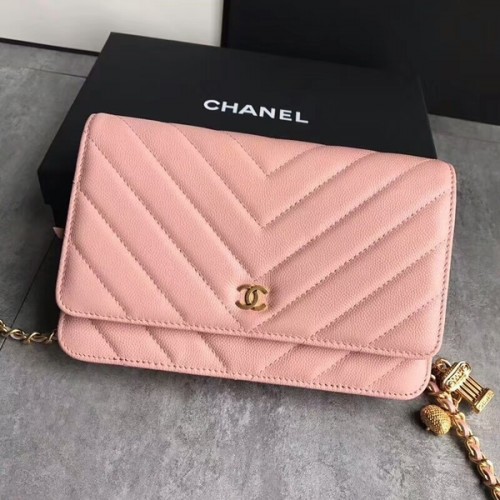 Chanel Uil Hanger Flap Schoudertas Kalfsleer A33814 Perzik