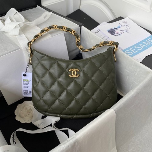 Chanel KLEINE TAS Lamsleer Goudkleurig Metaal AS3562 GROEN