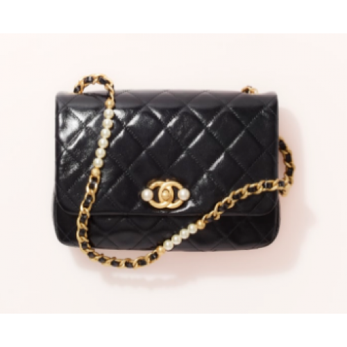Chanel SMALL FLAP BAG Imitatieparels van kalfsleer Goudkleurig metaal AS3001 zwart