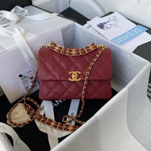 Chanel SMALL FLAP BAG Kaviaar kalfsleer Goudkleurig metaal AS3580 Bordeauxrood