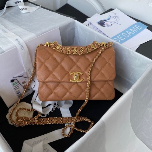 Chanel SMALL FLAP BAG Kaviaar kalfsleer Goudkleurig metaal AS3580 bruin