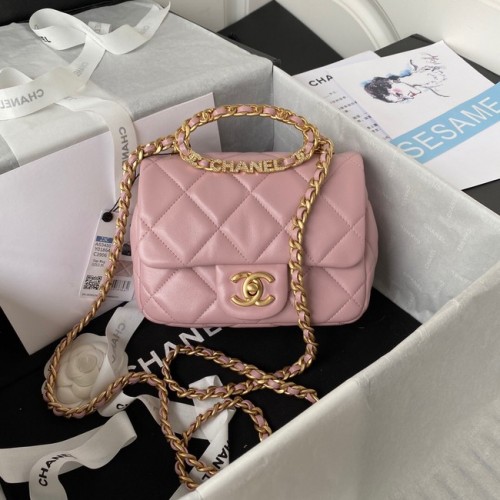 Chanel KLEINE FLAPTAS Lamsleer Goudkleurig Metaal AS3450 roze