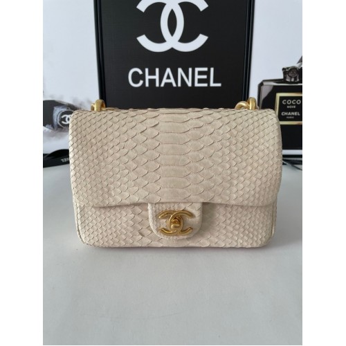 Chanel SMALL FLAP TAS Slangenleer goudkleurig metaal AS3214 Beige