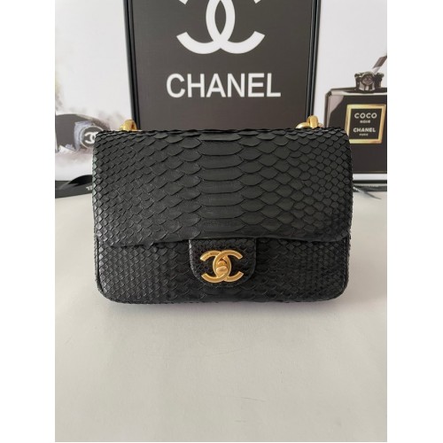 Chanel SMALL FLAP TAS Slangenleer goudkleurig metaal AS3214 zwart