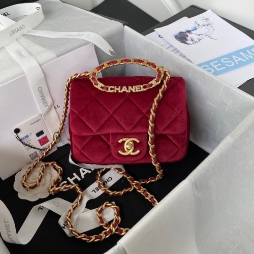 Chanel KLEINE FLAPTAS Fluweel Goudkleurig Metaal AS3450 Bordeauxrood
