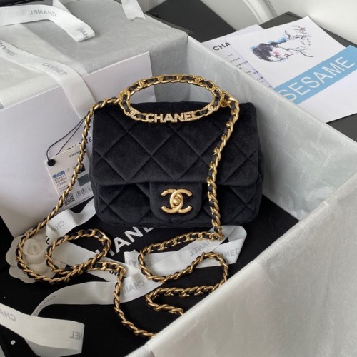 Chanel KLEINE FLAPTAS Fluweel Goudkleurig Metaal AS3450 zwart