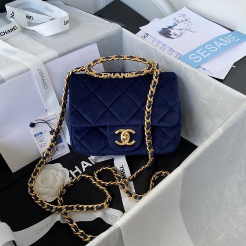 Chanel KLEINE FLAPTAS Fluweel Goudkleurig Metaal AS3450 blauw