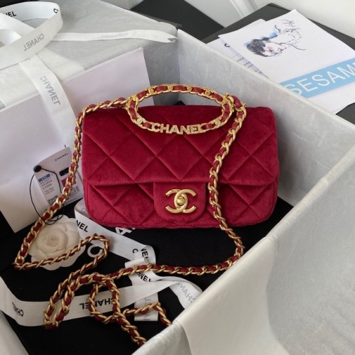 Chanel FLAP BAG Fluweel Goudkleurig Metaal AS3451 Bordeauxrood