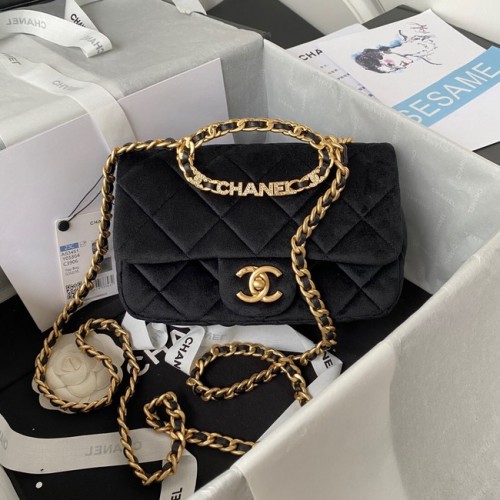 Chanel FLAP BAG Fluweel Goudkleurig Metaal AS3451 zwart