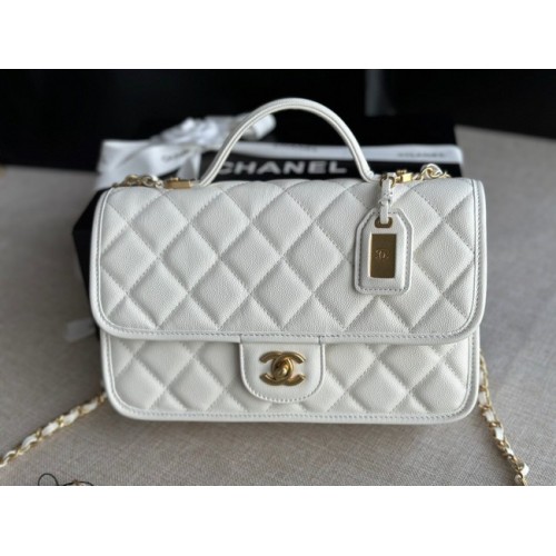 Chanel KLEINE FLAPTAS MET HANDVAT BOVEN AS3653 wit