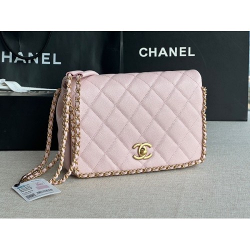 Chanel SMALL Flap Bag Kaviaar kalfsleer Goudkleurig metaal AS3467 roze