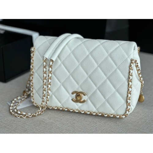 Chanel SMALL Flap Bag Kaviaar kalfsleer goudkleurig metaal AS3467 wit
