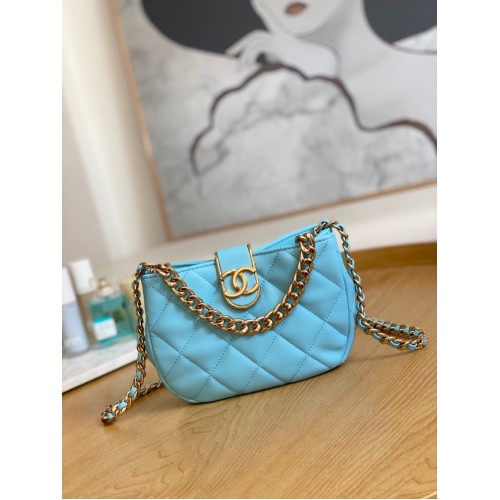 Chanel KLEINE HOBO TAS AS3475 Lichtblauw