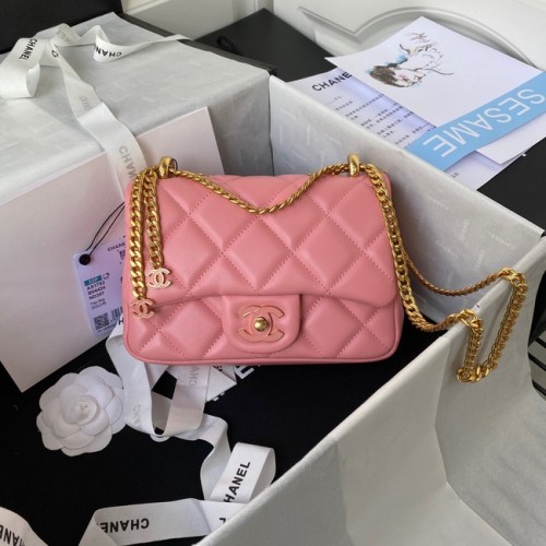 Chanel KLEINE Lamsvacht FLAP BAG AS1792 roze